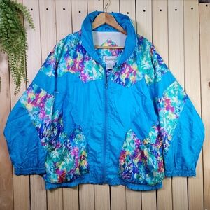 Vintage Windbreaker Lorenzo Vibrant Blue Floral Jacket